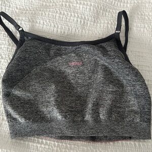 Gray Sports Bra with Pink Logo